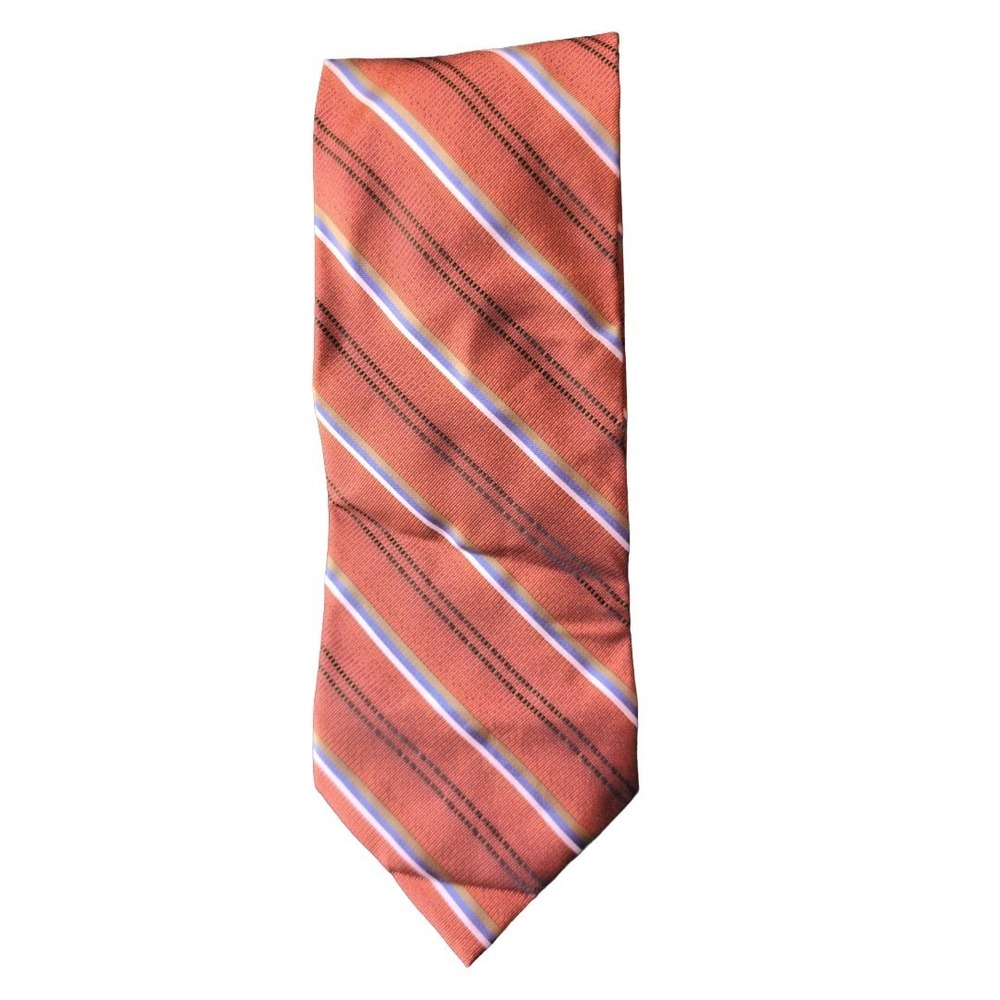 100% Silk Tie Orange Stripe Platinum Designs Men's Wearhouse  NWT New With Tags